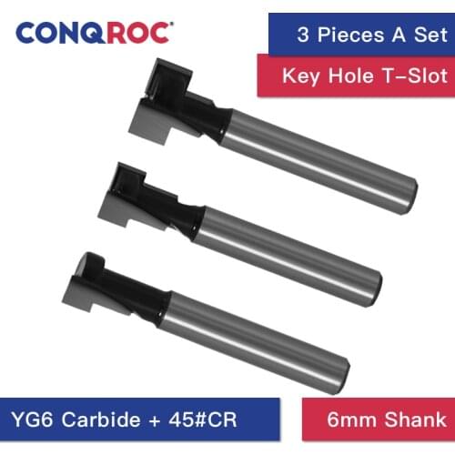 3 Pieces Key Hole T Slot Router Bit Set 6mm Straight Shank Woodworking Milling Cutters Kit