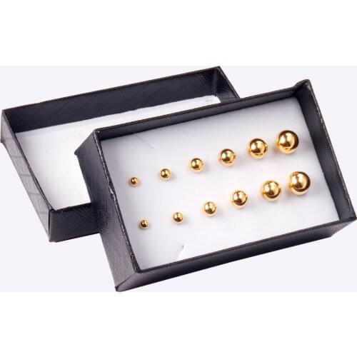 6 Pairs/Box Fashion Ball Earrings Set Mixed Size 316L Stainless Steel Anti-allergy Punk Ear Stud For Gift Jewelry Accessories