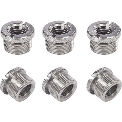 6 Pcs 5/8 inch Male to 3/8 inch Female Mic Converter Threaded Screw Adapter with Knurls for Microphone Stands Mounts
