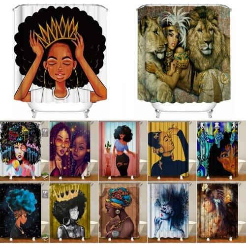 Bipoobee African American Women Fabric Shower Curtain Crown Girl Polyester Waterproof Bathroom Curtains with Hooks Bathtub Decor