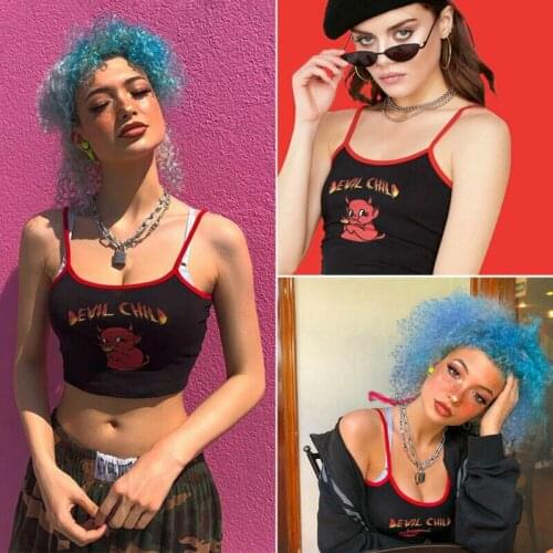 Sexy Ladies Women Casual Summer Backless Slim Camisole Tank Demon Print Suspenders Blouse Sleeveless Crop Shirt Cami Tops Clothe