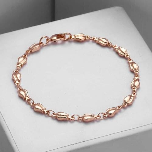 Womens Girls 4mm Bracelet 585 Rose Gold Color Tulip Bud Bead Link Womens Bracelet Fashion Jewelry Trendy Wedding Gift DGB394