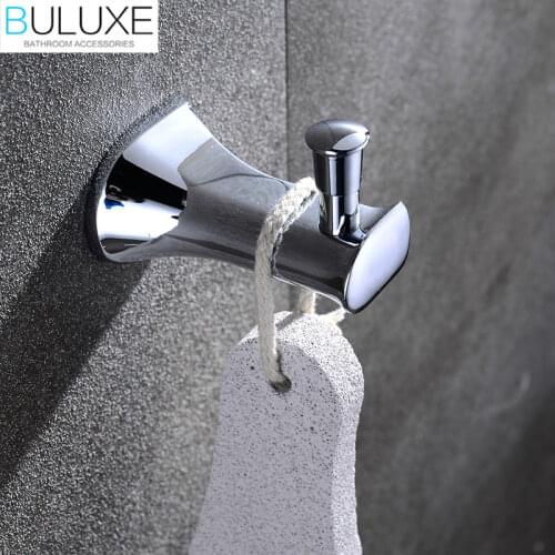 BULUXE Brass Bathroom Accessories Wall Hanger Chrome Finished Robe Hook Bath Acessorios de banheiro HP7716