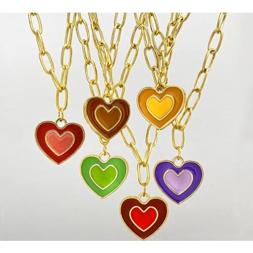 17KM Fashion Colorful Love Heart Couple Necklace For Women Men Couples Rainbow Heart Chain Choker Necklaces Lovers Jewelry