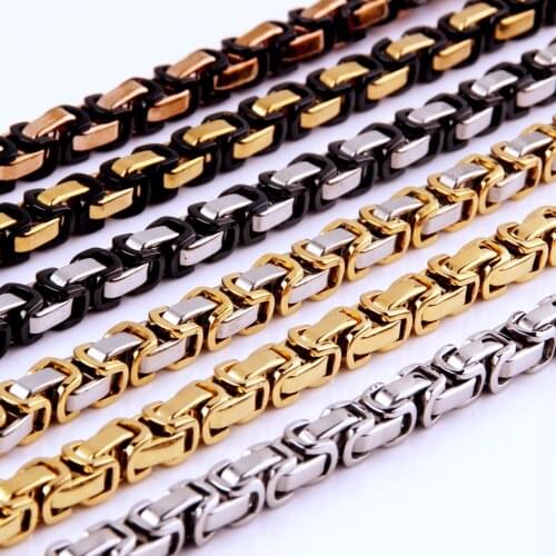 4mm 5mm 8mm Wide Mens Women Silver Gold Black Color Stainless Steel Byzantine Box Chain Necklace Or Bracelet 7"-40"