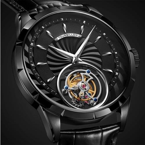 Luxury Brand Tourbillon Movement Mens Watch Sapphire Hand Wind Mechanical Rotary Tourbillon Skeleton Watch Men Waterproof Clock