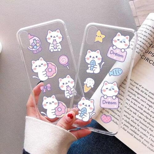 Cute Cartoon Cat Bear Clear Phone Case for iphone 11 12 Pro Max X XR XS MAX 7 8 Plus SE 2020 Soft Transparent Back Cover Fundas