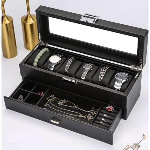 Wooden Watch Box Display Case Rings Necklaces Jewelry Storage Showcase