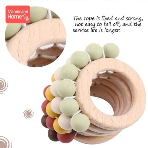 Baby Wooden Teether Nursing Bracelets Food Grade Perle Silicone Beads Wooden Blank Rodent Rings Toys ChildrenS Goods Nurse Gift