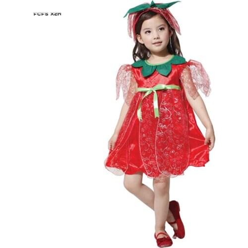 M-XL Red Cute Girls Fairy Elves Cosplay Kids Children Halloween Princess Costume Carnival Purim Stage Show Role play party dress