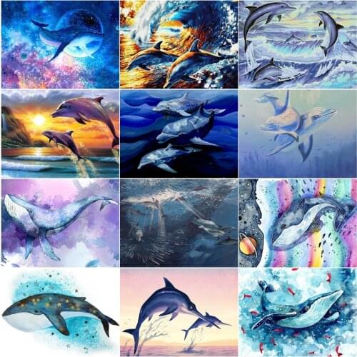 Cartoon Animals Full Square Diamond Painting Watercolor Dolphin Cross Stitch Rhinestone Embroidery Diamonds Mosaic Home Decor