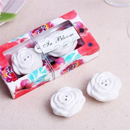 Newest "In Bloom" Ceramic Flower Salt and Pepper Shakers Wedding Favor and Gift Decoration De La Boda 200Pcs/Lot=100Boxes