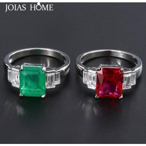 JoiasHome Trendy 925 Sterling Silver Ring Woman Jewelry Classic Style Emerald Geometric Gemstone Woman Fashion Wholesale