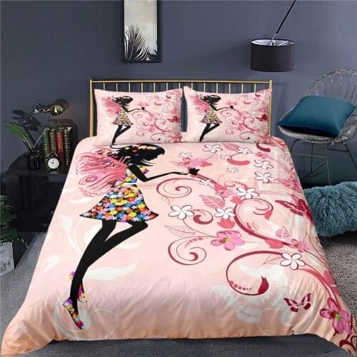 Flower Fairy Butterfly Girl Printed Bedding Set 2/3 Pcs Duvet Cover Pillowcase Set Bedclothes Home Decor For Girls US/EU/AU Size