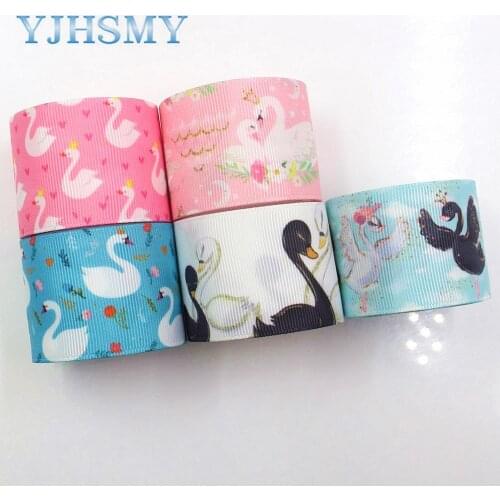 YJHSMY I-19221-435,38mm 5yards Cartoon swan Thermal transfer Printed grosgrain Ribbons,bow cap DIY accessories decorations