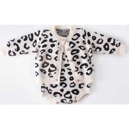 Cool leopard embroidery long sleeve romper baby boys cotton knitted jumpsuit for girls sweater onesie clothes children bodysuit