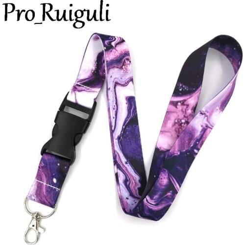 Cool Waves Marble pattern Lanyard Keys Phone Holder Funny Neck Strap With Keyring ID Card DIY Animal webbings ribbons Hang