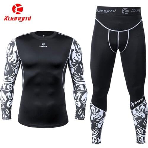 Kuangmi Men Gym Clothing Fitness Sportswear Compression Tights Suits Running Sport Tight Jogging Set Clothes