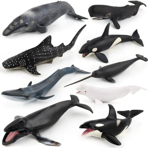 Simulation 9 types Undersea sea life ocean animal models PVC beluga Narwhal sperm whale shark Doll toys Gift