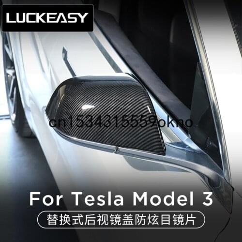 For Tesla Model 3 Modified Rearview Mirror Cover Shell Replacement Anti Dazzle Blue Mirror Reversing Mirror Cover Accessories