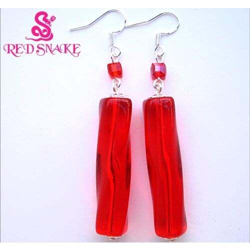 RED SNAKE Fashion Dangle Earrings Handmade Classic Red Irregular cuboid Murano Glass Earring