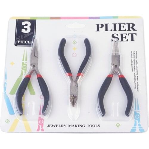 45# Steel DIY Jewelry Making Tool Sets: Round Nose Pliers,Wire-Cutter Pliers and Side Cutting Pliers,Platinum,Black 3pcs/set F60