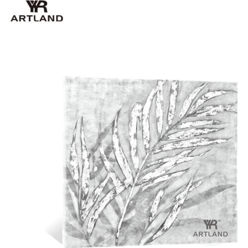 Hand drawn acrylic abstract oil painting on canvas white and black Reed leaf landscape wall art picture for living room bedroom