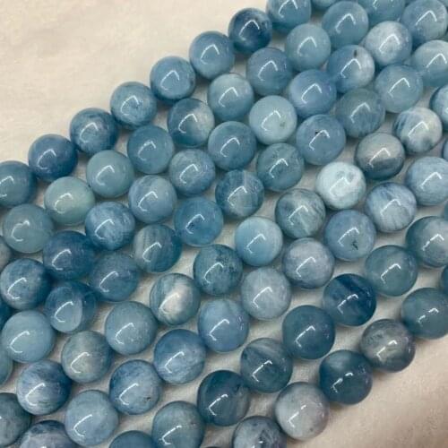 Natural Aquamarines Stone Round Loose Spacer Beads For Jewelry Making Bracelet Necklace 15inches/strand 6/8/10 mm pick size