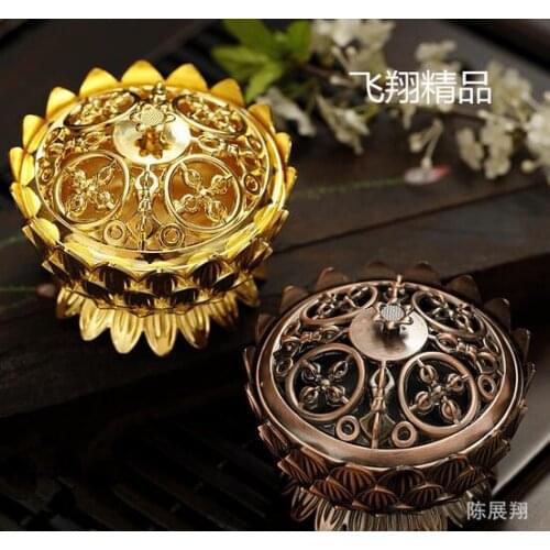 New Arrive Copper Lotus Incense Burner Alloy Mini Tibetan Incense Burner Sandalwood Censer Home Decor