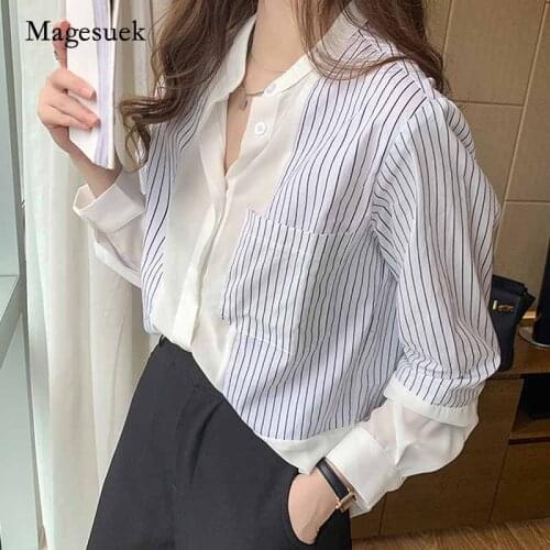 2020 Autumn New Loose Chiffon Striped Womens Blouse Casual Plus Size Long Sleeve Women Shirt Button Cardigan Ladies Tops 10682
