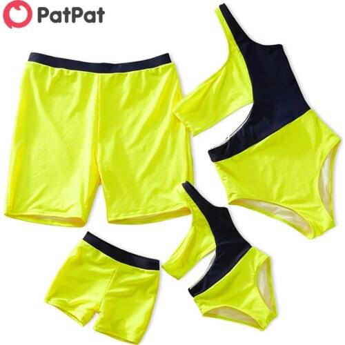 PatPat 2021 New Summer Color Contrast One Shoulder Family Matching Swimsuits