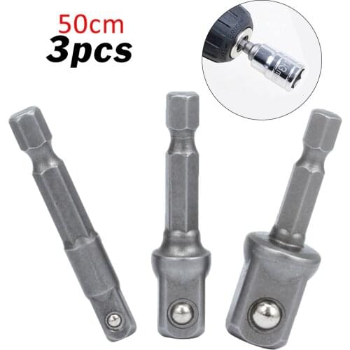 3PCS Socket Adapter Chrome Vanadium Steel Hex Shank 1/4“ 3/8” 1/2“ 50cm For Convert Drill Bits Bar Set Extension Accessories