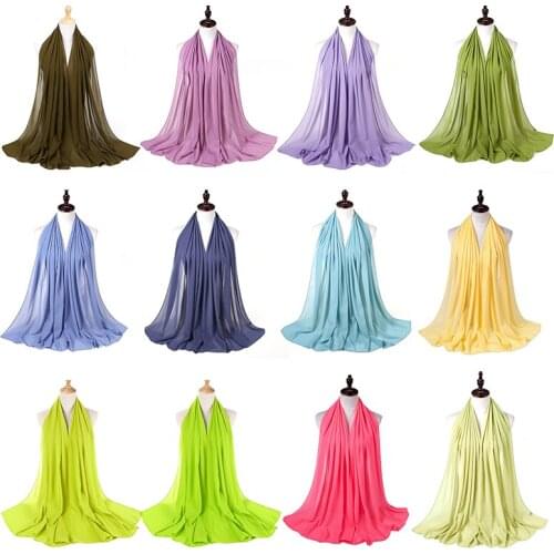 Women Bandana Plain Bubble Chiffon Muslim Hijabs Cloth Wrap Solid Color Shawls Headband Maxi Scarf Islamic Modeaty Headwrap Hot