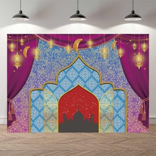 Seekpro Backdrop For Photography Aladdin Birthday Party Background Decorations Moroccan Baby Shower Banner Gold Palace View Wall