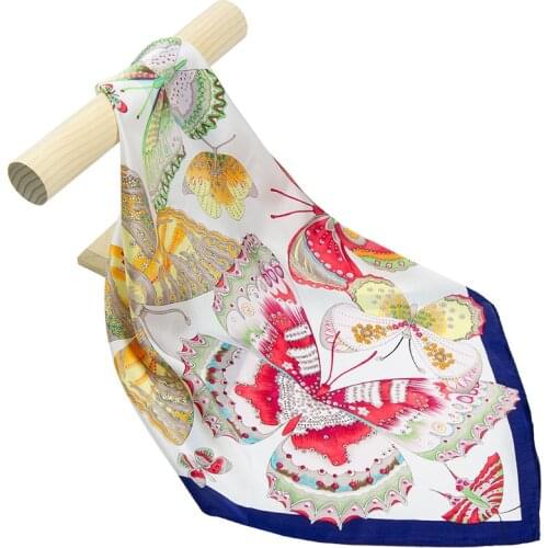 Natural Silk Scarf Women Bandana Female Butterfly Hair Scarf for Women Top Silk Headband Fashion Womens Square Silk Neck Scarf