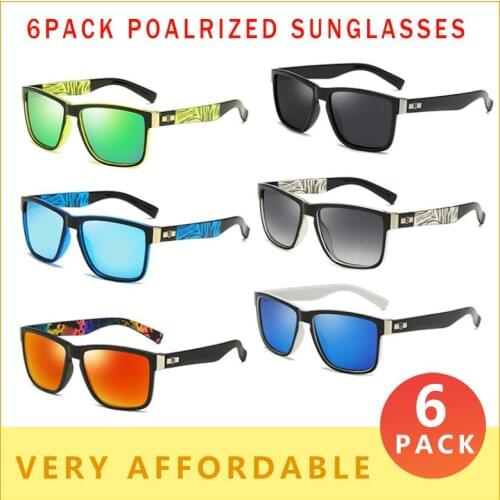 6 PACK Fashion Polarized Sunglasses Men Brand Designer Fashion Sport Style Sun Glasses Green Blue Reflective Mirror Goggles N32