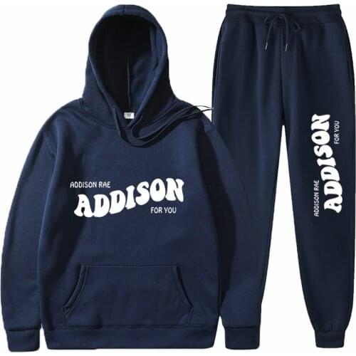 Cool Addison Rae Hoodies Two Piece Set Tracksuit Long Sleeve Hoodies+Jogger Pant Casual Style Streetwear&Pants Women/Men Sets