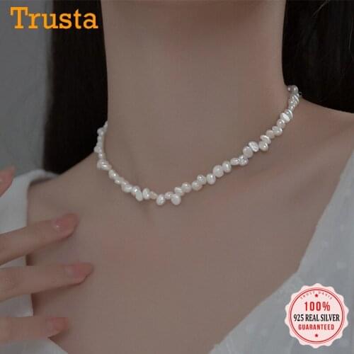 TrustDavis Luxury 925 Sterling Silver Sweet Irregular Baroque Pearl Choker Necklace For Women Wedding Party Fine Jewelry DA2273