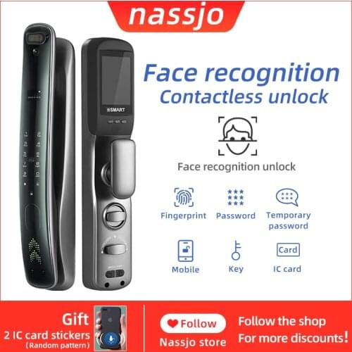 Nassjo Automatic Face Recognition Built-in Camera WiFi APP Control Lock Peephole Fingerprint Password Card Key Smart Door Lock