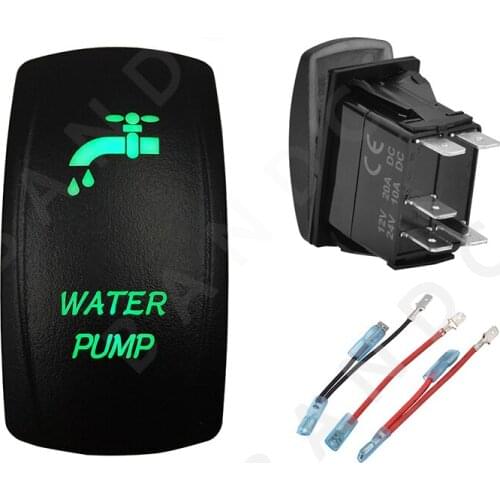 WATER PUMP 5P ON-OFF SPST Green LED Light Laser-Etched Rocker Switch for Car Boat Marine Yacht ARB RV Bus Truck，Jumper Wires Set