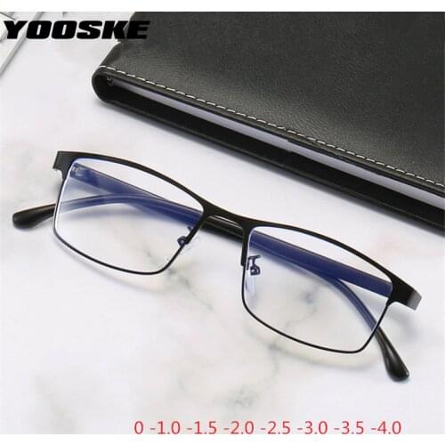YOOSKE Retro Finished Myopia Glasses Women Men Business Nearsighed Glasses Metal Frame Square Students Short Sight Eyewear