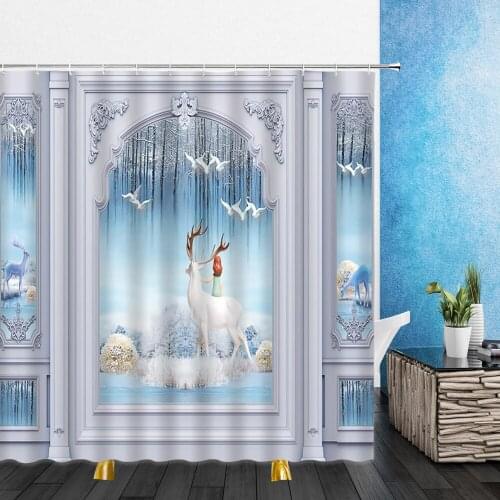 Landscape Shower Curtains European Style Building Roman Column 3D Waterproof Bathroom Decor Home Bathtub Polyester Curtain Set