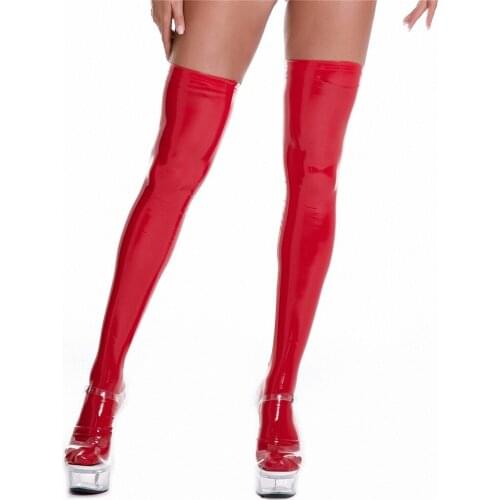 Women Stockings Faux Leather Party Club Exotic Costume Lingerie Glossy Latex Knee High Stocks 3XL Leg Warmers Fetish Nightwear