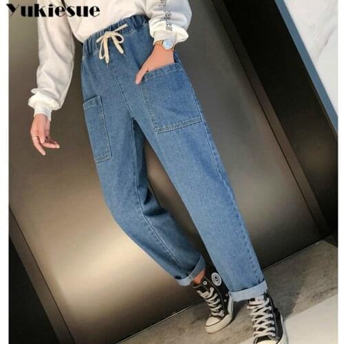 Boyfriend Jeans Women Autumn Casual Denim Pants Korean Streetwear Female Vintage Ankle-length Pants Straight Pants Plus Szie 5XL