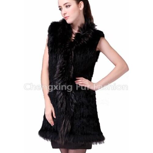 CX-G-B-74A Raccoon Collar Trim Real Rabbit Long Fur Vest