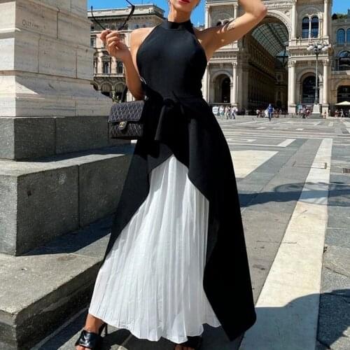 Womens Summer New Style Halter Tight Bandage Sexy Sleeveless Halter Neck Waist Dress Stitching Long Skirt Vestidos De Mujer