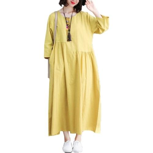 NYFS 2021 New Spring Autumn Dress Vintage Loose long dress Comfortable Woman Dresses Vestidos Robe Elbise