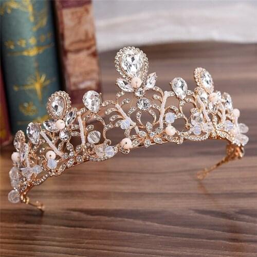 Mamojko Women Vintage Gold Silver Baroque Tiaras Crown for Bride Wedding Crystal Flower Headdress Bridal Hair Jewelry