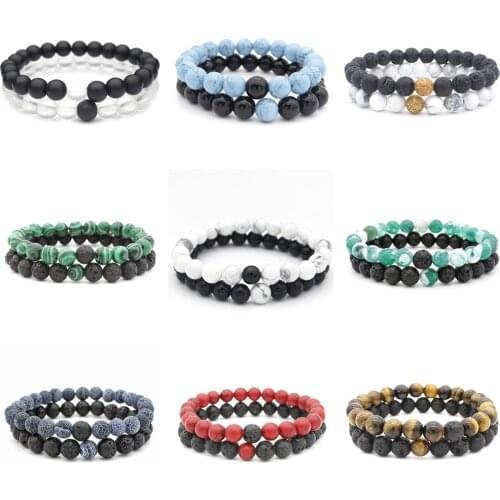 2Pcs/Set Hot Couples Distance Bracelet Classic Natural Stone White and Black Yin Yang Beaded Bracelets for Men Women Best Friend