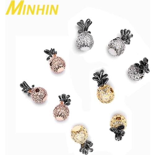 MINHIN 3Pcs Gold Silver Color Pineapple CZ Zircon Crystal Copper Spacer Beads for DIY Jewelry Necklaces Accessories